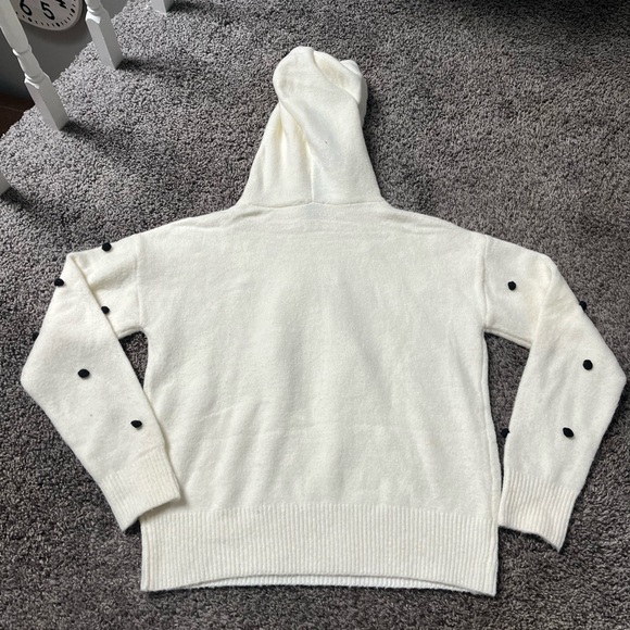 Hem & Thread Hooded Women’s Sweater Size Small White/Cream with Black Polka Dots - Picture 3 of 4